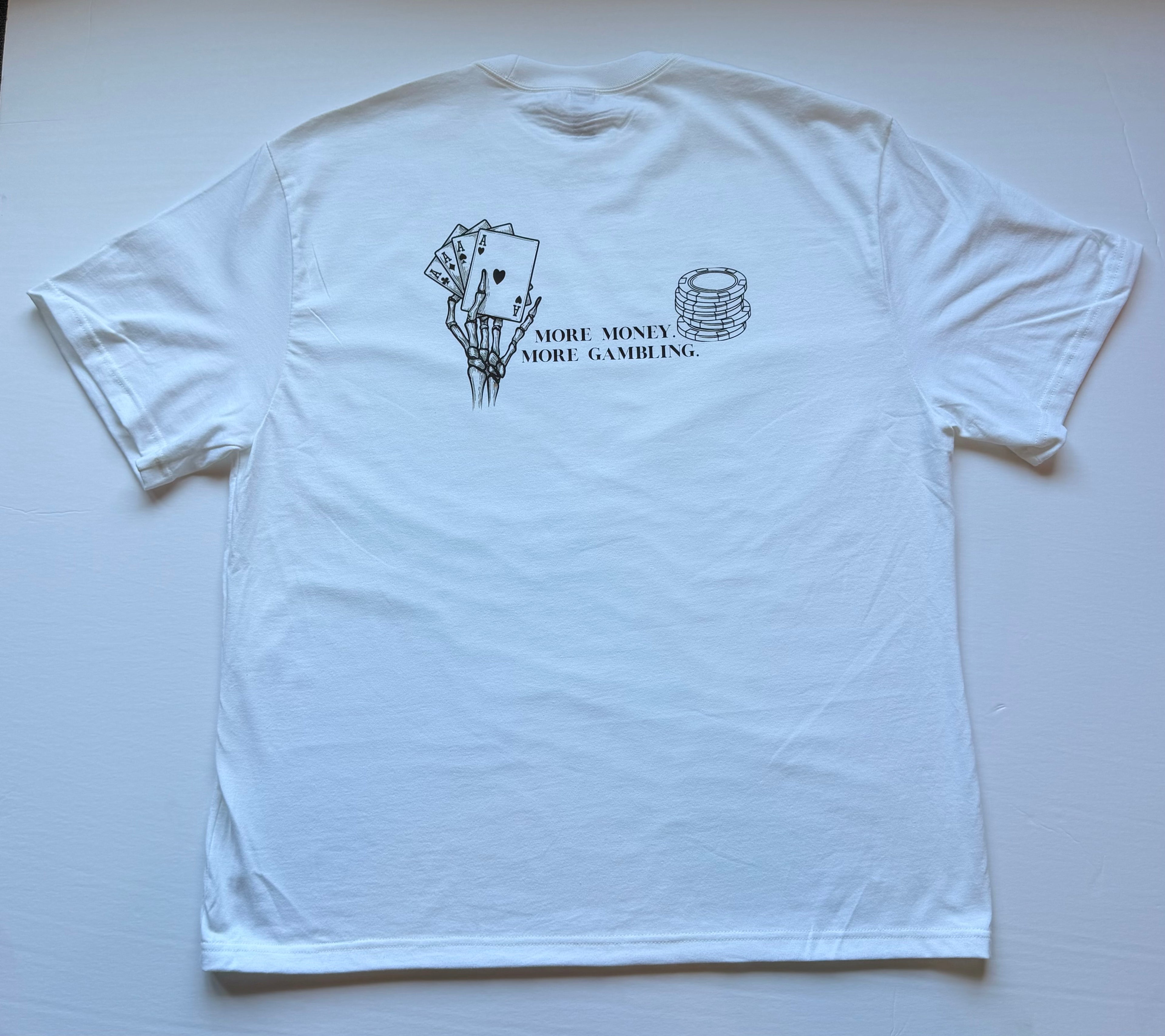 More Money More Gambling .Skeleton Hand front and back.